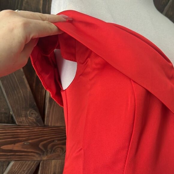 Red Ball Gown Prom Dress Off The Shoulder With z Pockets Long Prom Dress - Picture 7 of 15